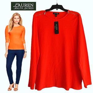 Lauren Ralph Lauren NEW Scandinavian Dopamine Shoulder Zips Ribbed Knit Top 2X